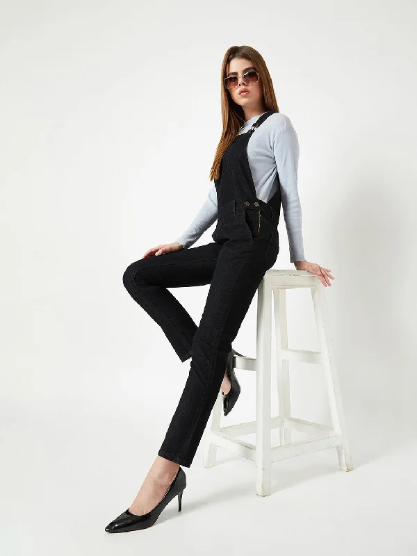 women's white denim jeansWomen's Black High Rise Stretchable Skinny Denim Dungaree