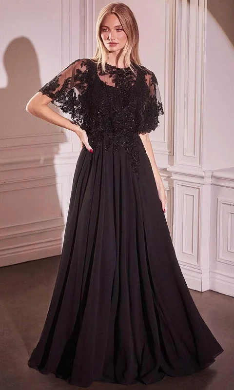 women's off-the-shoulder dressesCinderella Divine CDS503 - Cape Applique Evening Gown