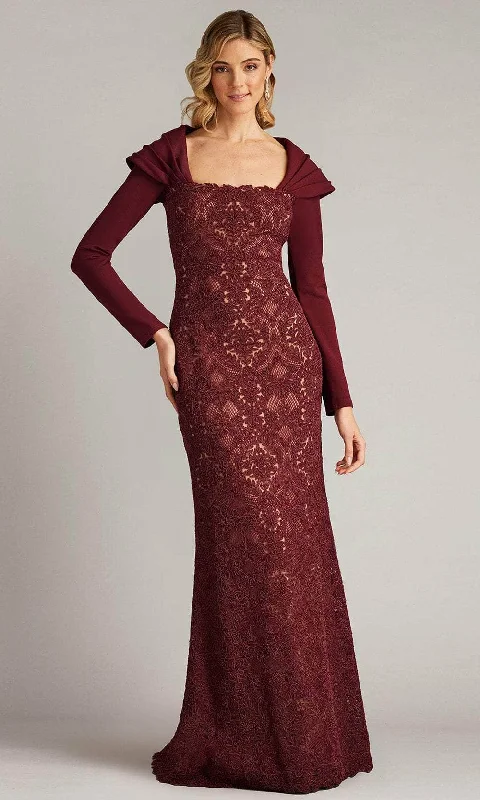 women's midi dressesTadashi Shoji CGC24684L - Embroidered Long Sleeve Evening Gown