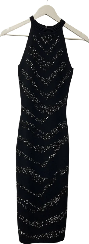 women's bespoke dresseslipsy london Lipsy Black Embellished Halter Midi Dress UK 8