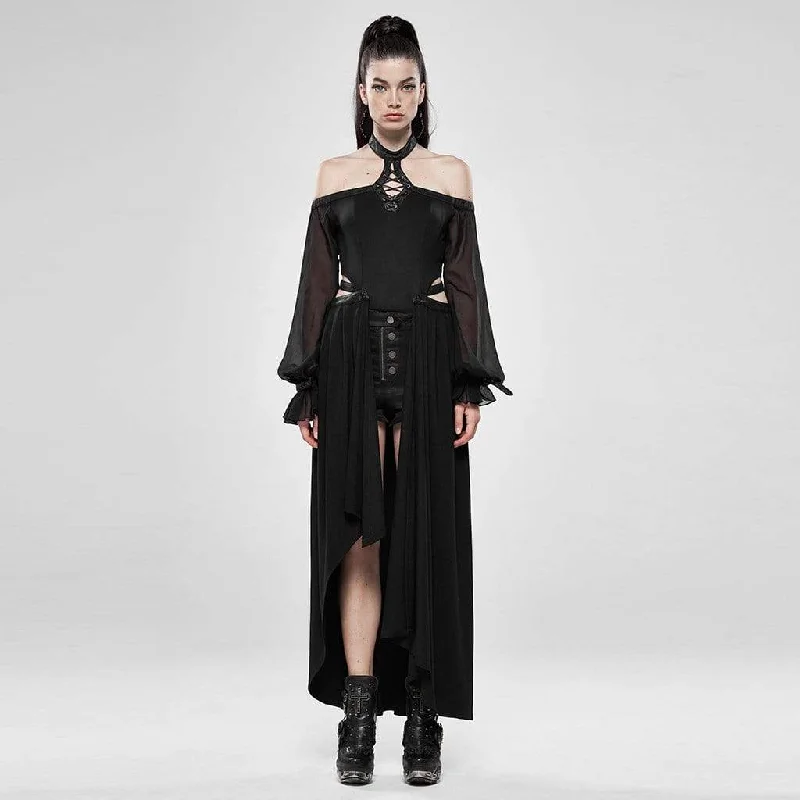 women's jumpsuits for formal eventsWomen's Goth Halterneck Jumpsuit With Detachable Half Skirt