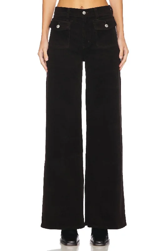 women's denim jeans with raw hemsRaven Patch Pocket Wide Leg Corduroy Jeans In Clove