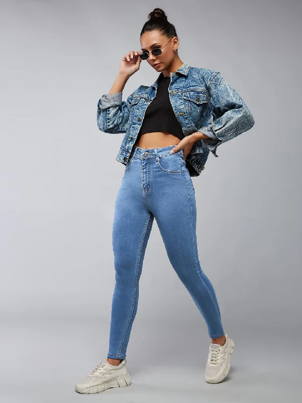 women's denim jeans with sequinsWomen's Blue Skinny High-Rise Distressed Cropped Denim Jeans