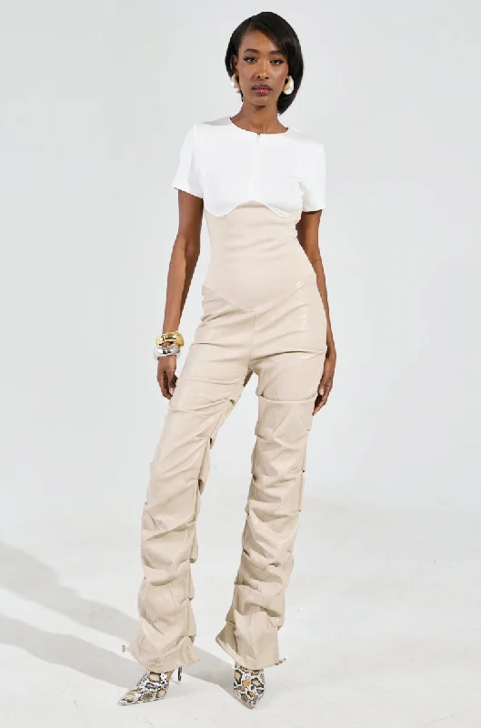 women's jumpsuits for easy dressingCHARLI STACKED PU JUMPSUIT IN IVORY