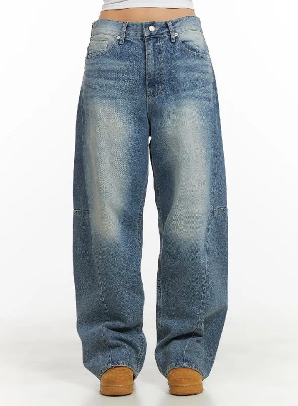 women's denim jeans with distressed hemsLow Rise Baggy Jeans (Unisex) CY417