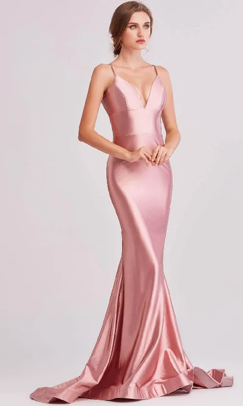 women's midi dressesJ'Adore Dresses J15032 - V-Neck Satin Mermaid Evening Gown