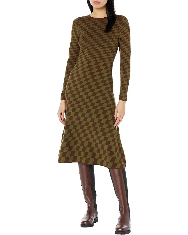 women's minimalist dressesGrid Print Midi Sweaterdress In Brown/green Harlequin