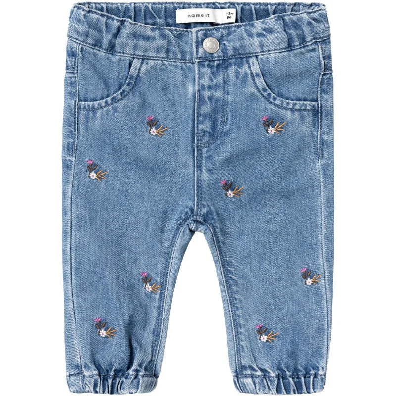 women's denim jeans for a timeless classic lookName It Medium Blue Denim Rose Shaped Embellished Jeans