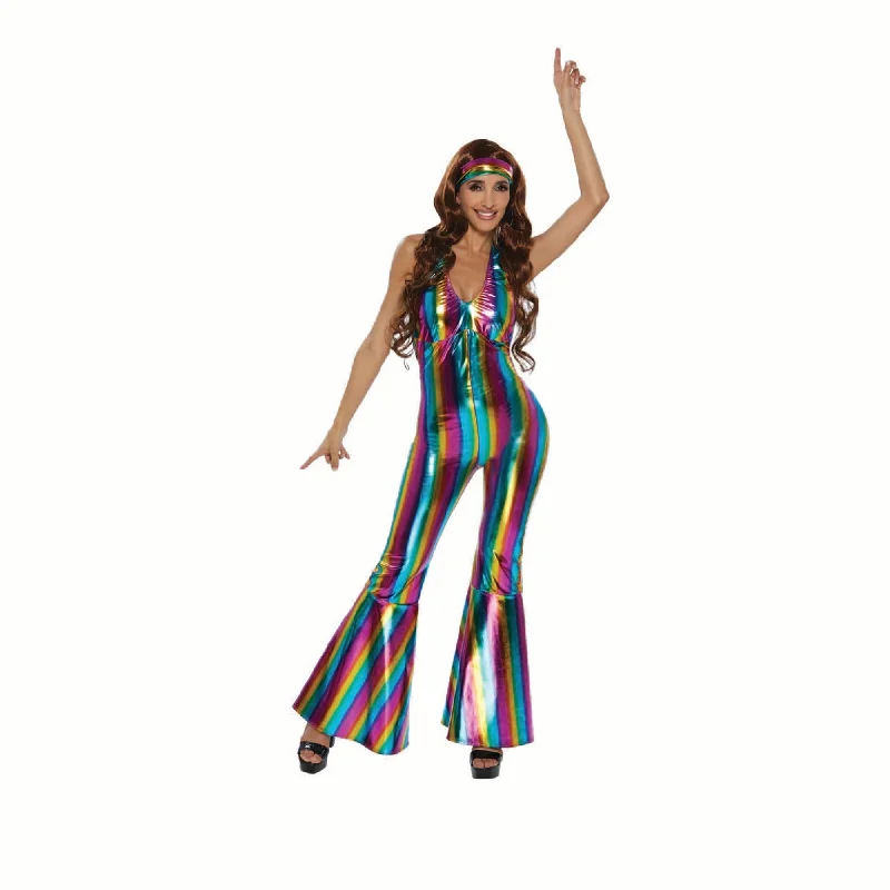 women's boho jumpsuits70s Disco Costume for Adults, Multicolor Jumpsuit