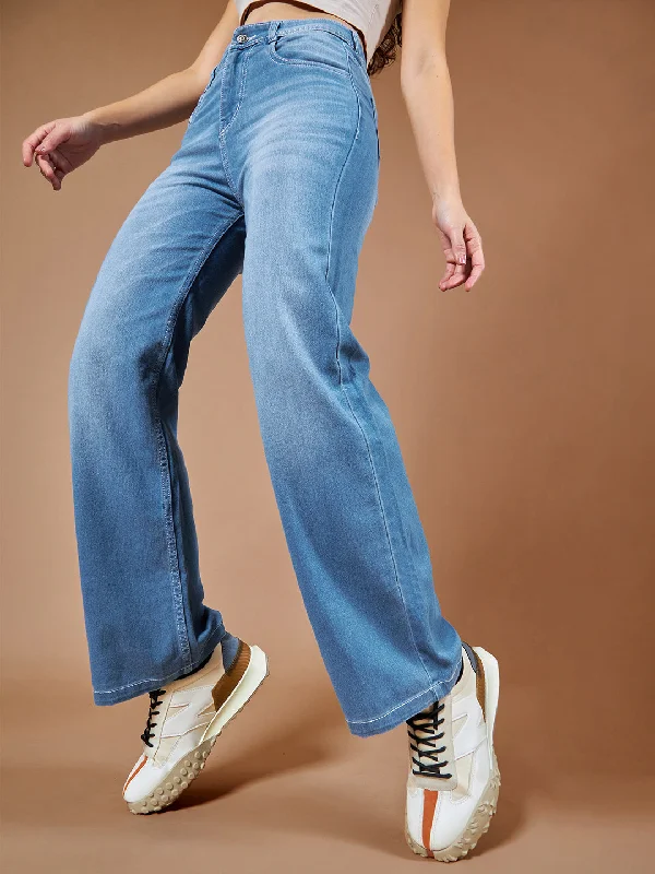 women's denim jeans for a night at the club24/7 Comfort Y2K Light Blue Wide Leg Mid Rise Light Weight Denim Jeans