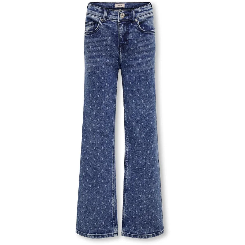 women's denim jeans for a glamorous eveningkids ONLY Medium Blue Denim Dot Juicy Life Dot Print Wide Denim Jeans