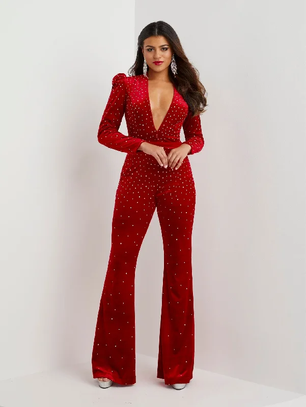 women's jumpsuits for hourglass figuresBeaded Velvet Long Sleeve Jumpsuit by Panoply 14125