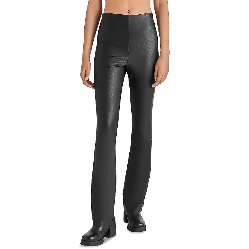 women's spring pantsCitrine Womens Faux Leather Mid-Rise Flared Pants