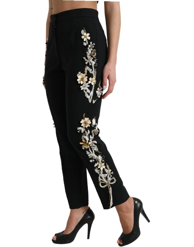 women's hot pantsDolce & Gabbana Elegant High Waist Floral Tape Women's Pants