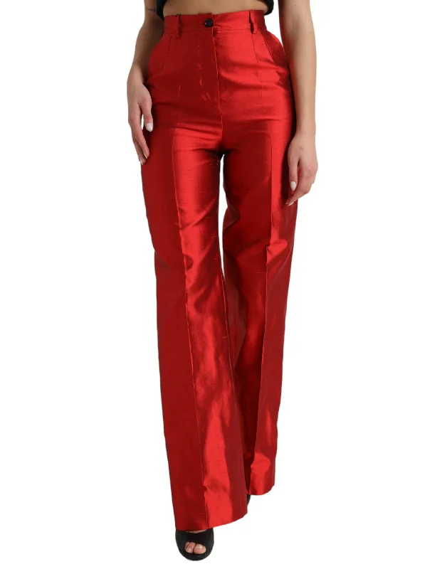 women's cool pantsDolce & Gabbana Elegant High Waist Wide Leg Silk Women's Pants