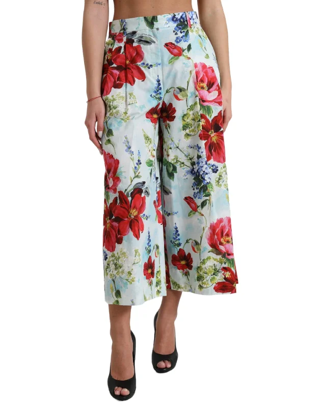 women's solid-color pantsDolce & Gabbana Floral High Waist Wide Leg Women's Pants