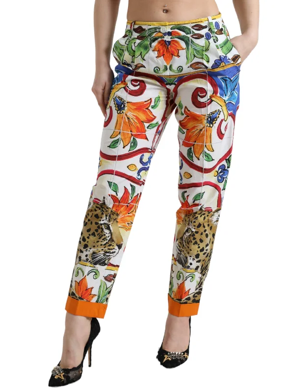 women's cycling pantsDolce & Gabbana Majolica Print Tape Cotton Women's Pants