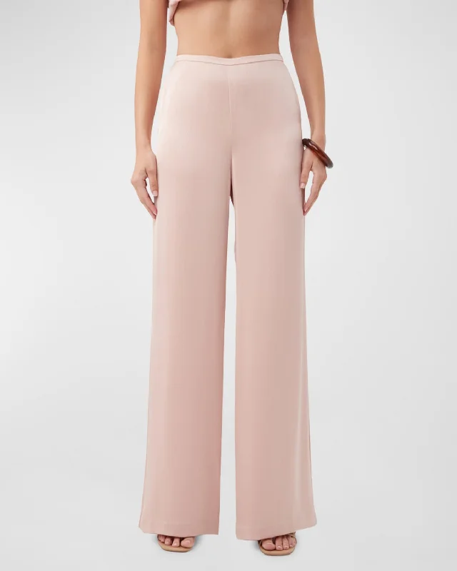 women's cargo pantsTavia High-Rise Wide-Leg Satin Pants