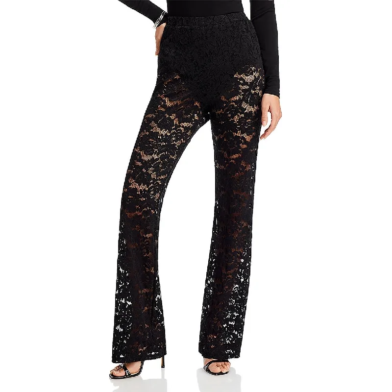 women's chic pantsWomens Sheer Floral Flared Pants