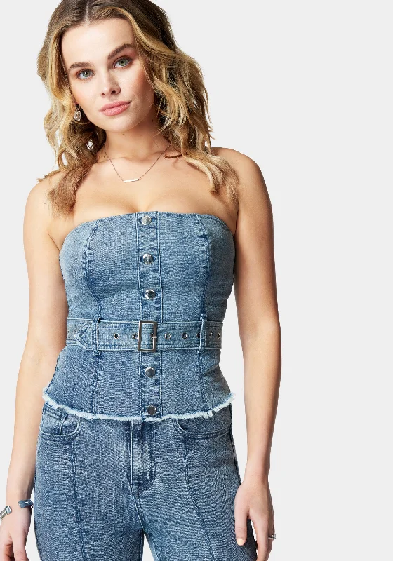 women's work dressesBelted Button Front Denim Bustier