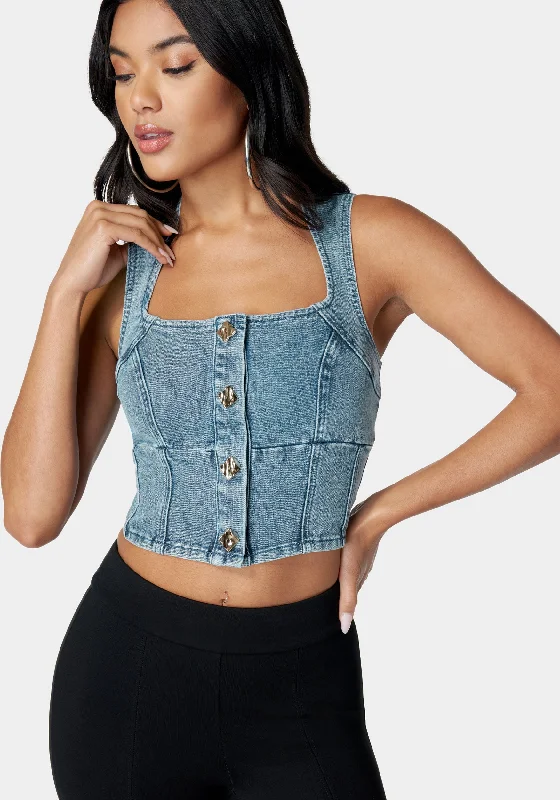 women's maxi dressesButton Down Trapeze Denim Top