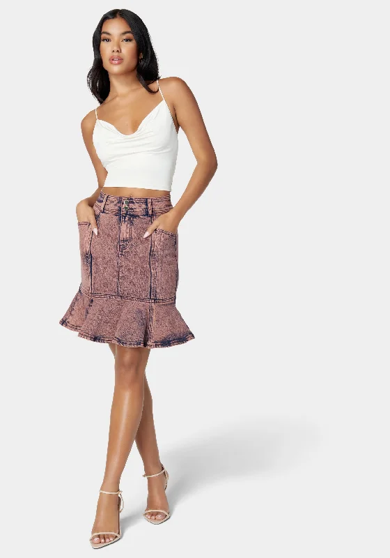 women's trendy dressesFlounce Detail Denim Skirt