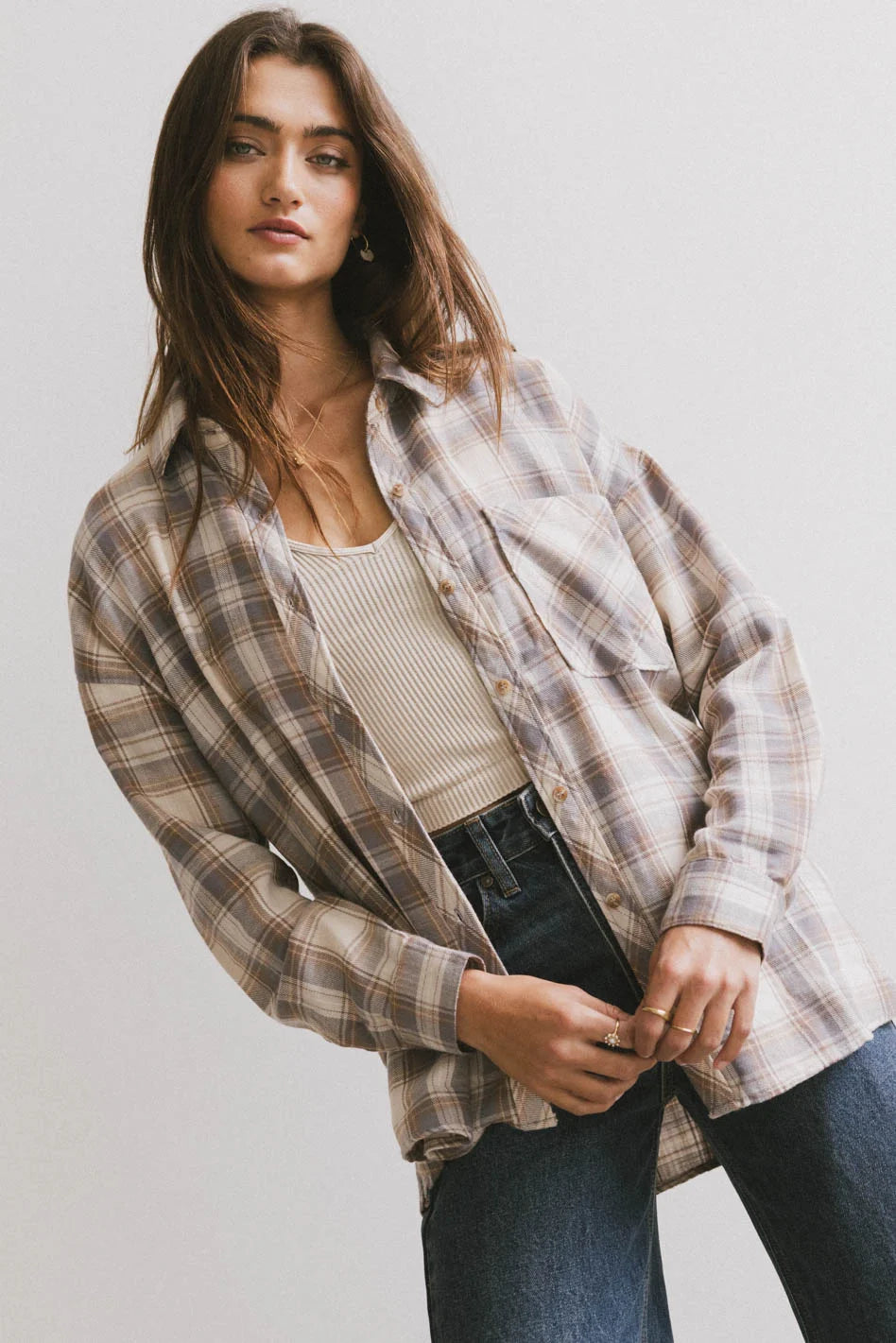 women's pear-shaped body dressesFranky Plaid Flannel Button Up