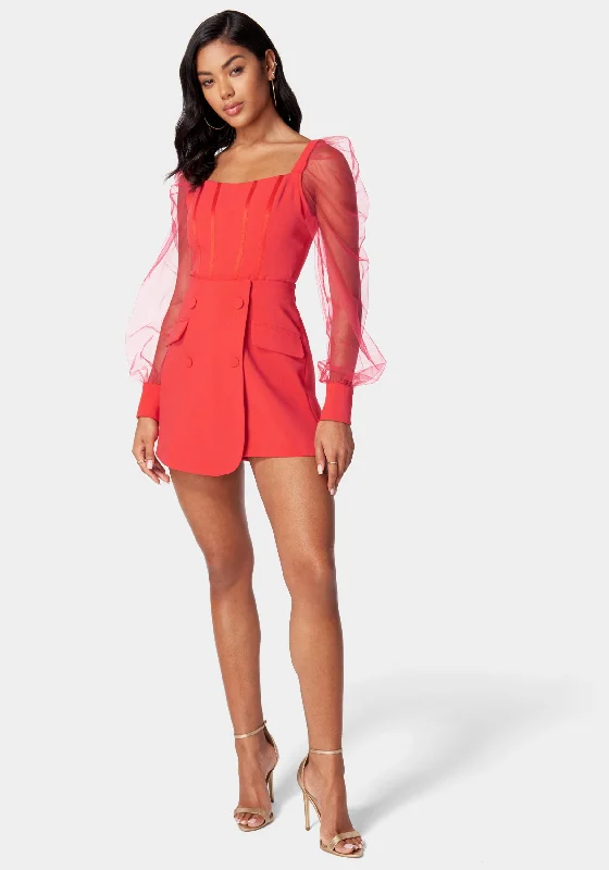 women's tall dressesMesh Sleeves Corset Illusion Tailored Romper