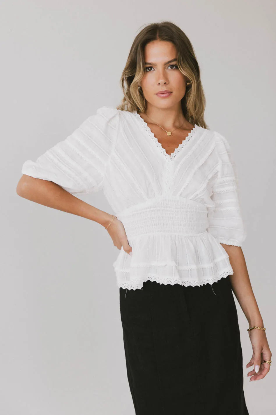 women's vacation dressesNika Lace Ruffle Blouse