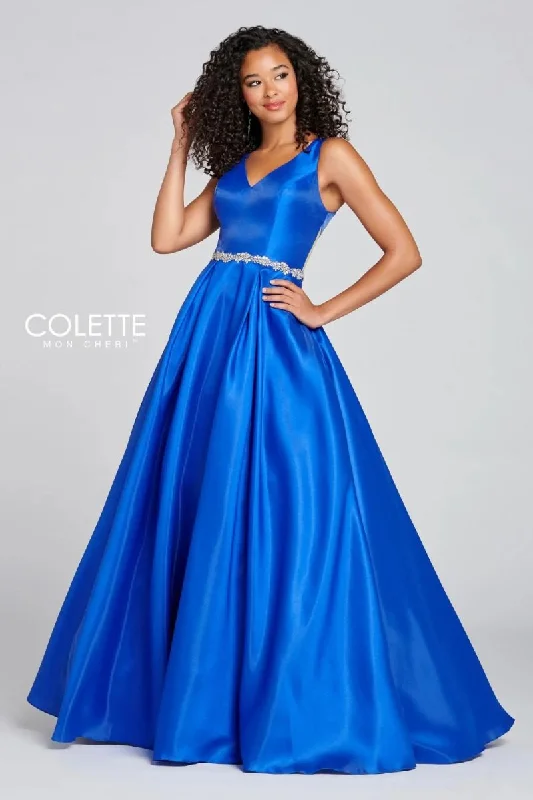 women's breathable dressesColette CL12131 Long Formal Cutout Prom Pockets Dress