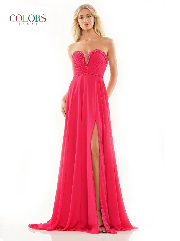 women's cold-shoulder dressesColors 2893 Long Strapless Chiffon Prom Dress