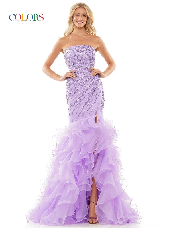 women's long-sleeved dressesColors 2926 Long Strapless Mermaid Prom Dress