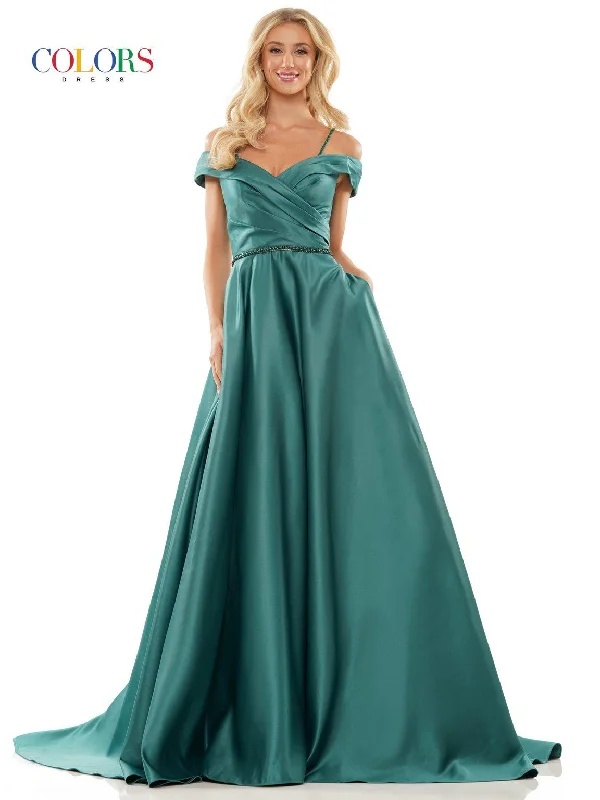 women's ruffle dressesColors 2938 Prom Long Off Shoulder Ball Gown