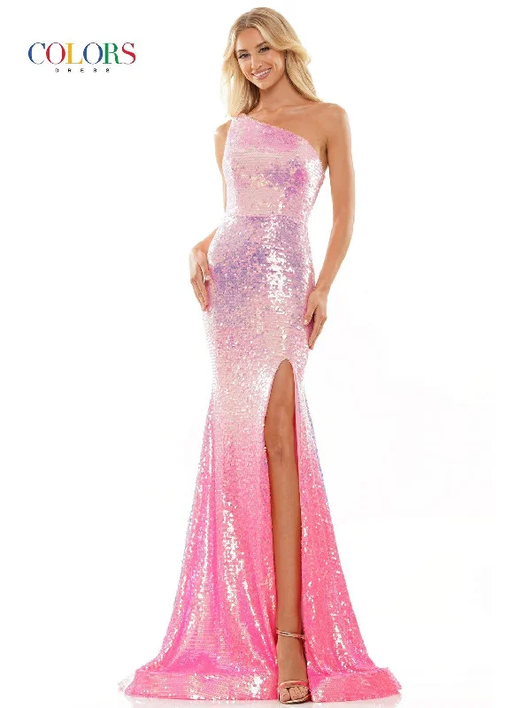 women's flowy dressesColors 2984 Long One Shoulder Fitted Prom Dress