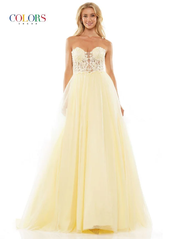 women's tall dressesColors G1094 Prom Long Strapless Mesh Ball Gown