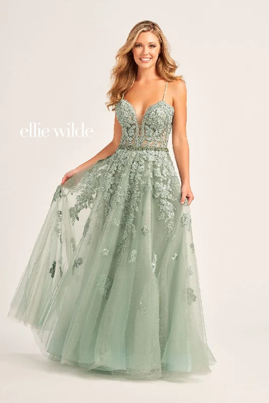 women's sleeveless dressesEllie Wilde EW35016 Long Formal Beaded Prom Gown