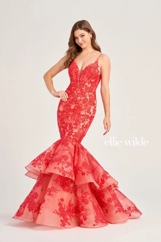 women's apple-shaped body dressesEllie Wilde EW35038 Long Mermaid Beaded Formal Prom Dress