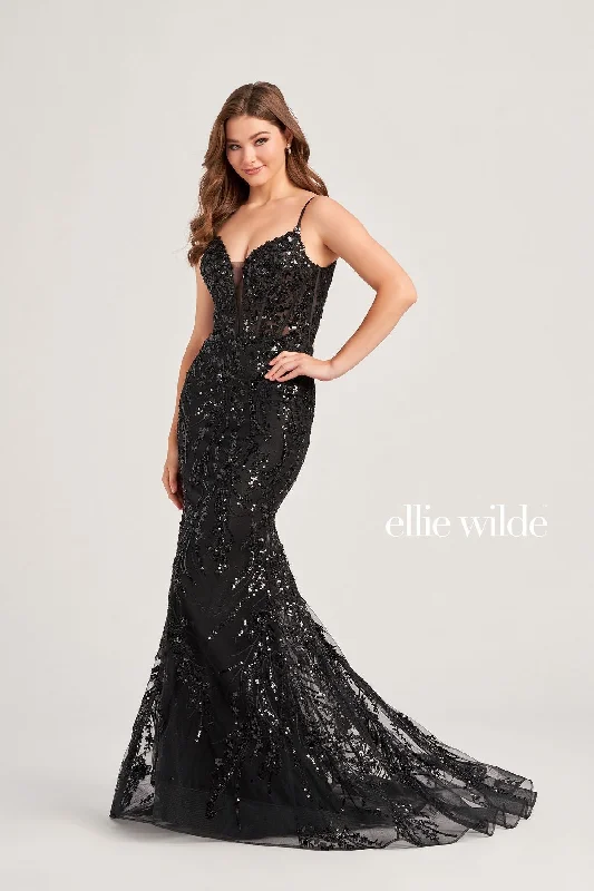 women's pear-shaped body dressesEllie Wilde EW35039 Fitted Formal Glitter Prom Long Gown