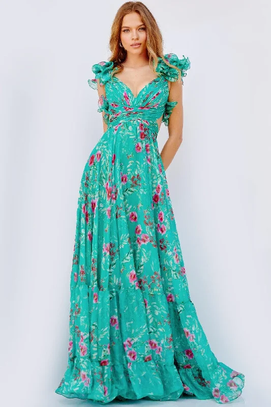 women's fair-trade dressesJovani 23321 Long Floral Print Chiffon Prom Dress