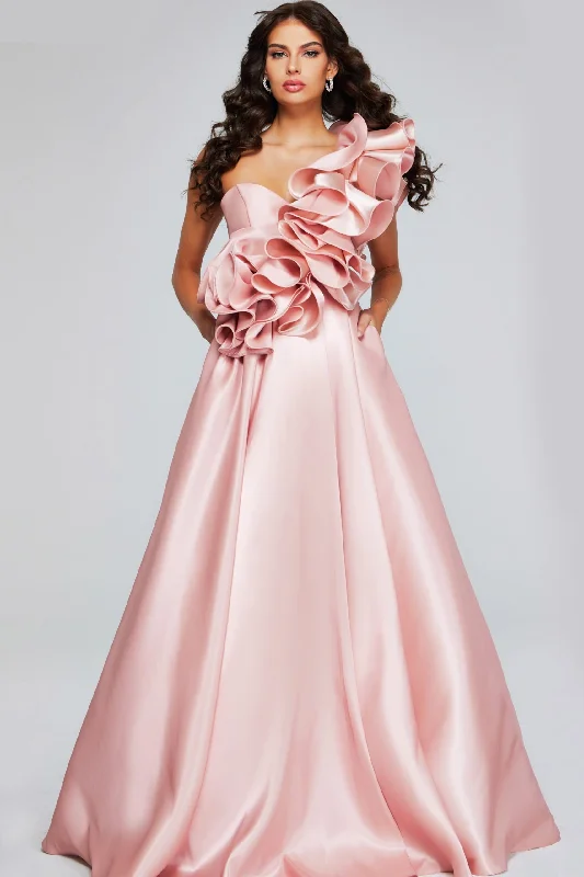 women's curve-hugging dressesJovani 40796 A Line Long Formal Ruffled Prom Dress