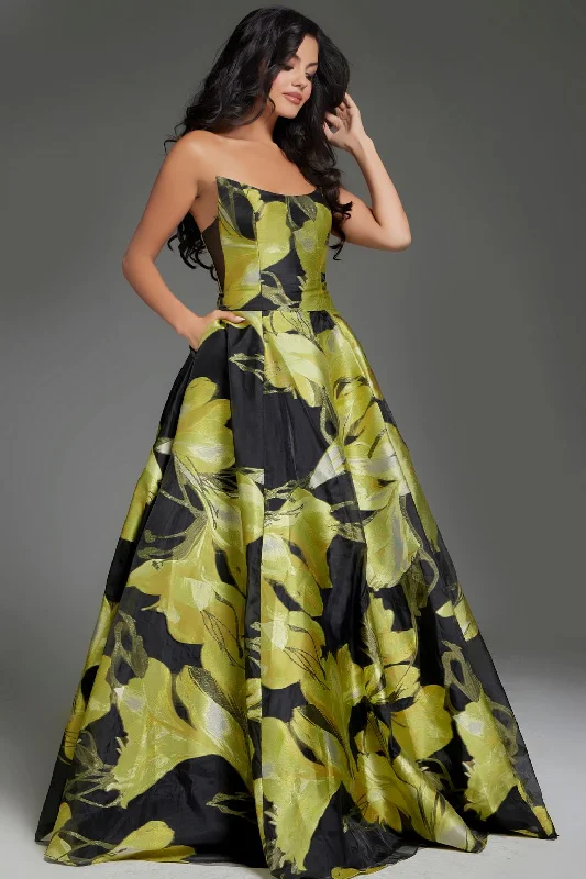 women's lightweight dressesJovani 42435 Long A Line Floral Print Formal Prom Dress