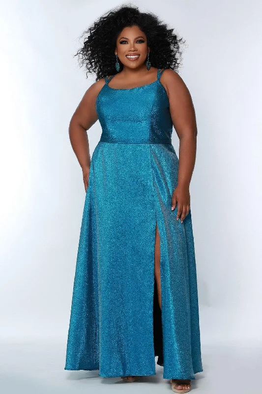 women's apple-shaped body dressesSydneys Closet SC7344 Plus Size Long Metallic Prom Dress